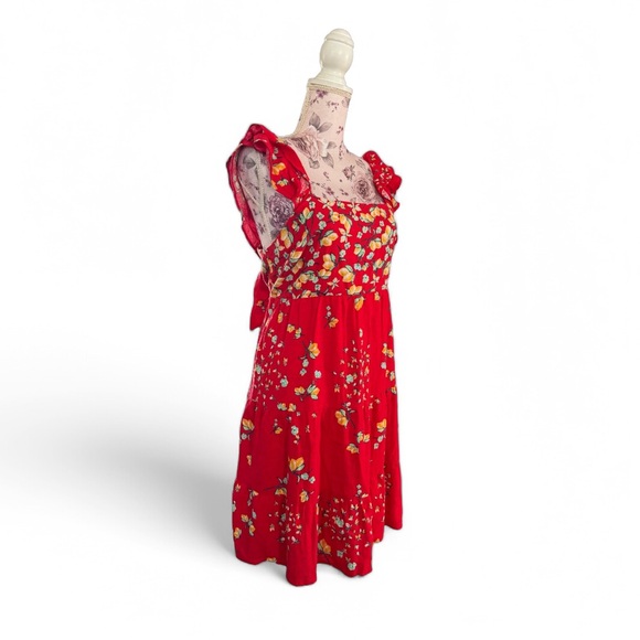 LC Lauren Conrad Ruffle-Sleeve Fit & Flare Dress in Red Lemon Orchard - Picture 3 of 4